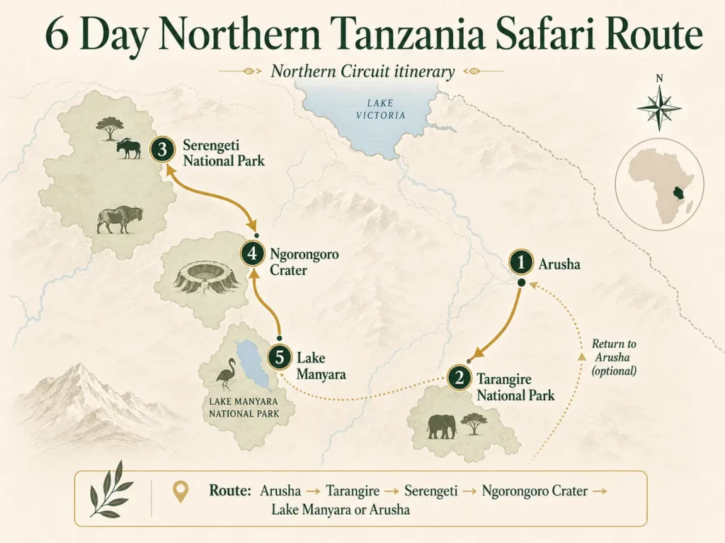 6 day itenerary route